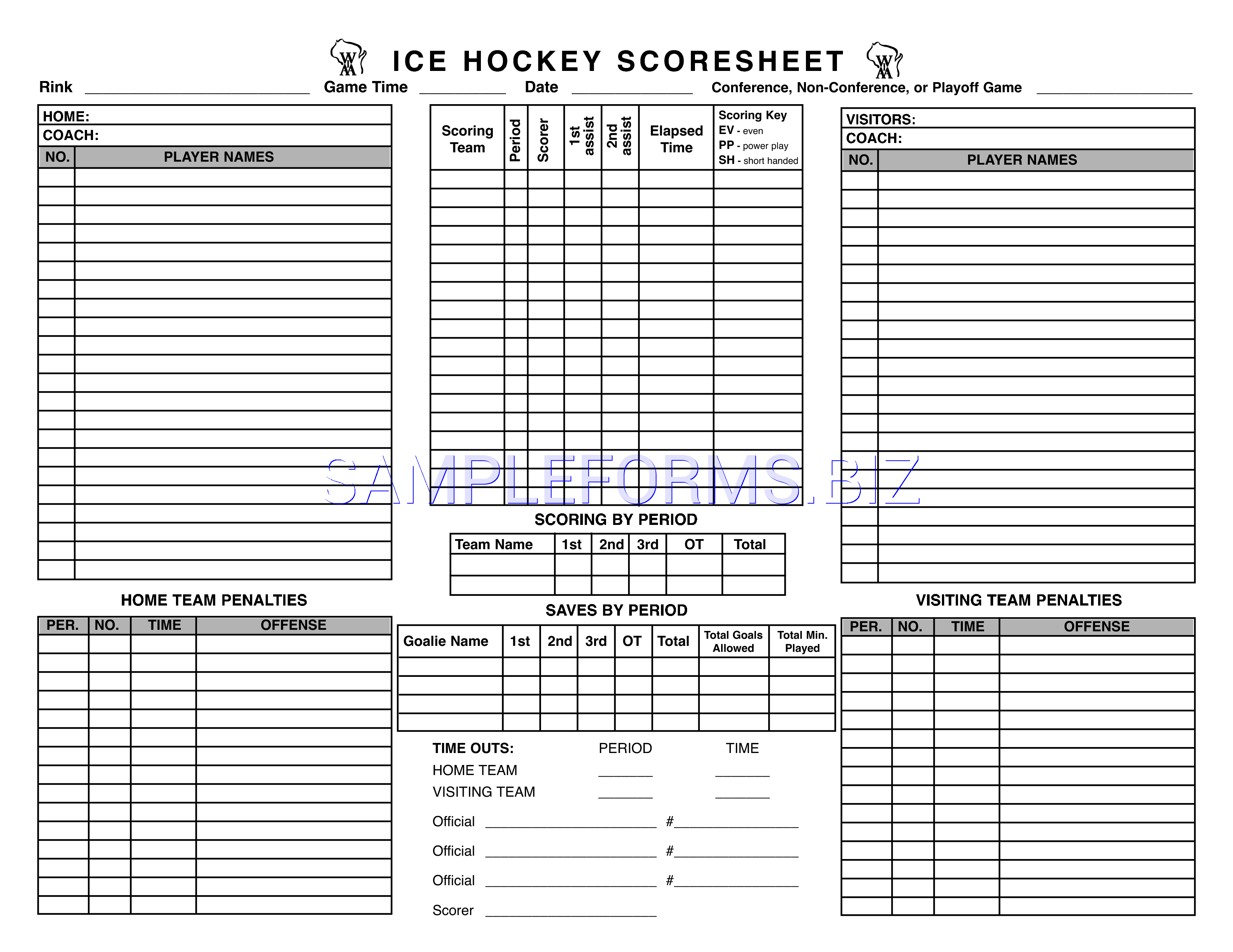 Preview free downloadable Ice Hockey Scoresheet in PDF (page 1)